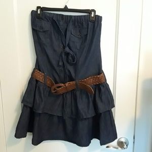 EUC Belted Denim Strapless Mini Dress Size L